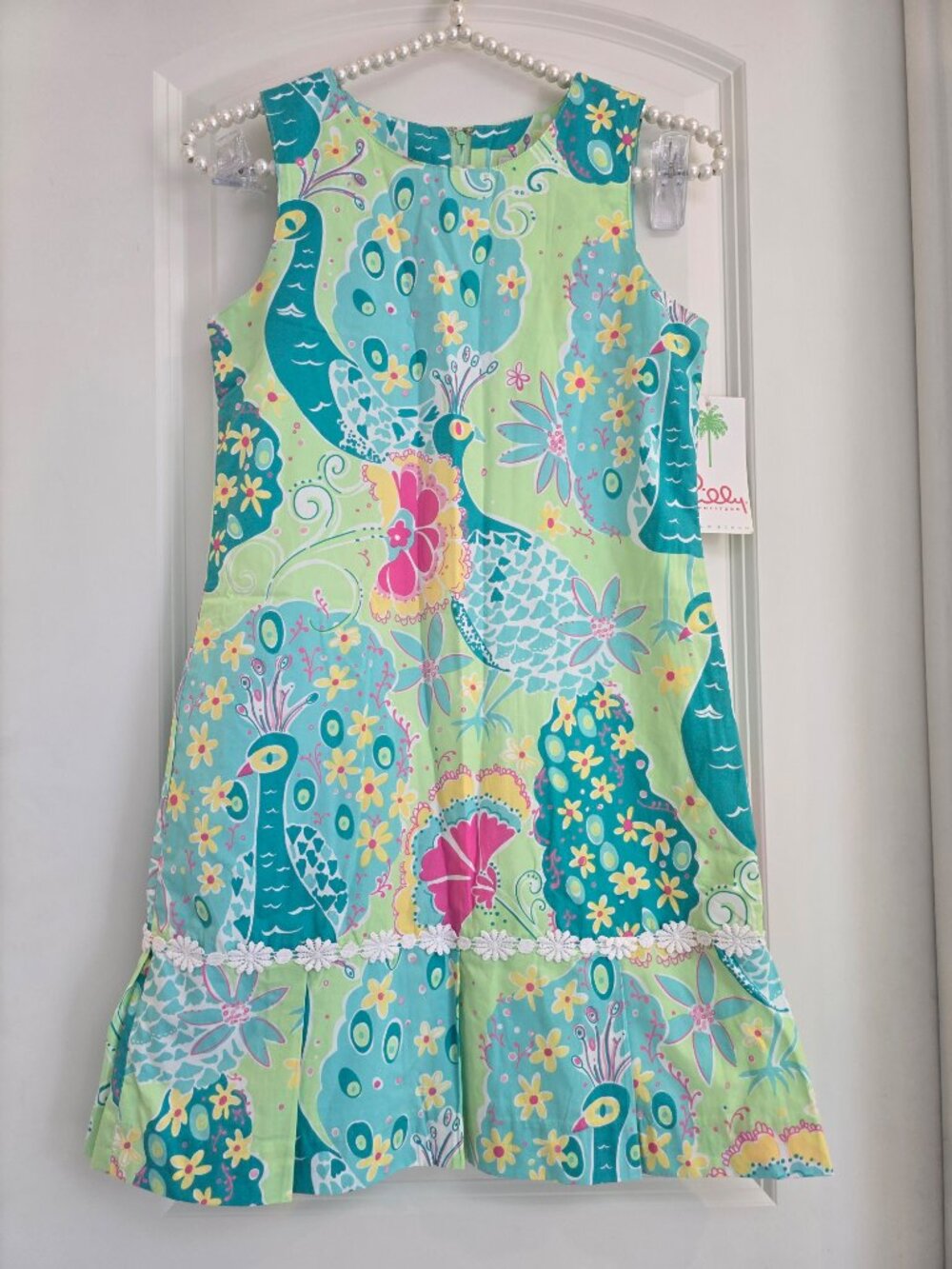NWT RARE Lilly Pulitzer Girl's Peacock Keally Shift Dress Size 12, 100% Cotton
